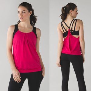 Lululemon Boom Juice Pink Circle Mesh Nouveau Limits Tank w/ Black Luxtreme Bra